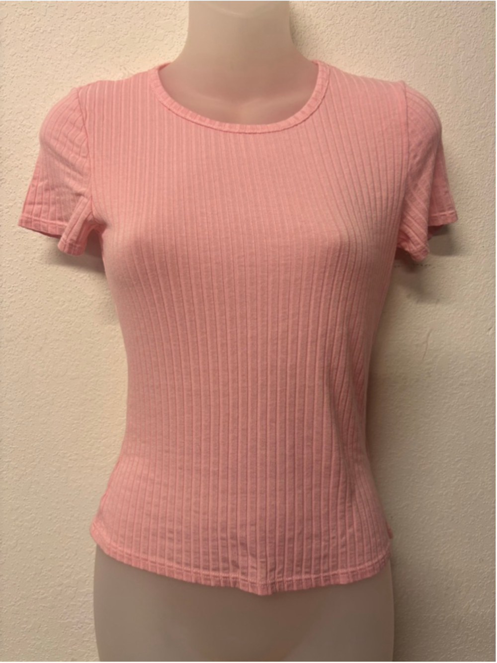 Intimately Free People Pink Ribbed Short Sleeve Tee S